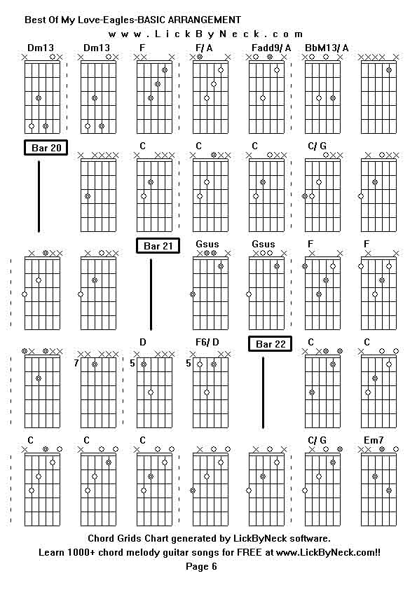 Chord Grids Chart of chord melody fingerstyle guitar song-Best Of My Love-Eagles-BASIC ARRANGEMENT,generated by LickByNeck software.